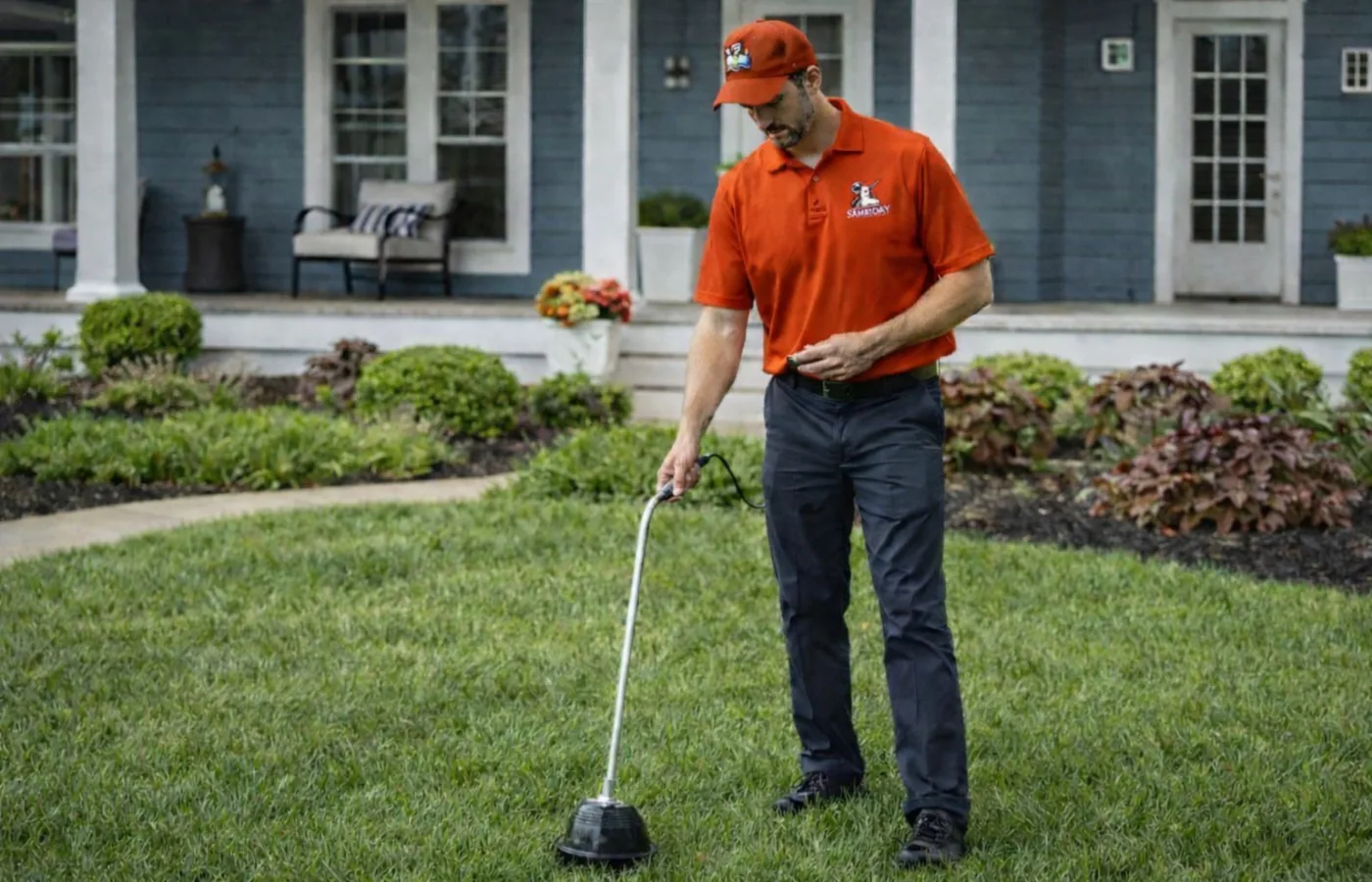 Locating a sewer line in a front lawn