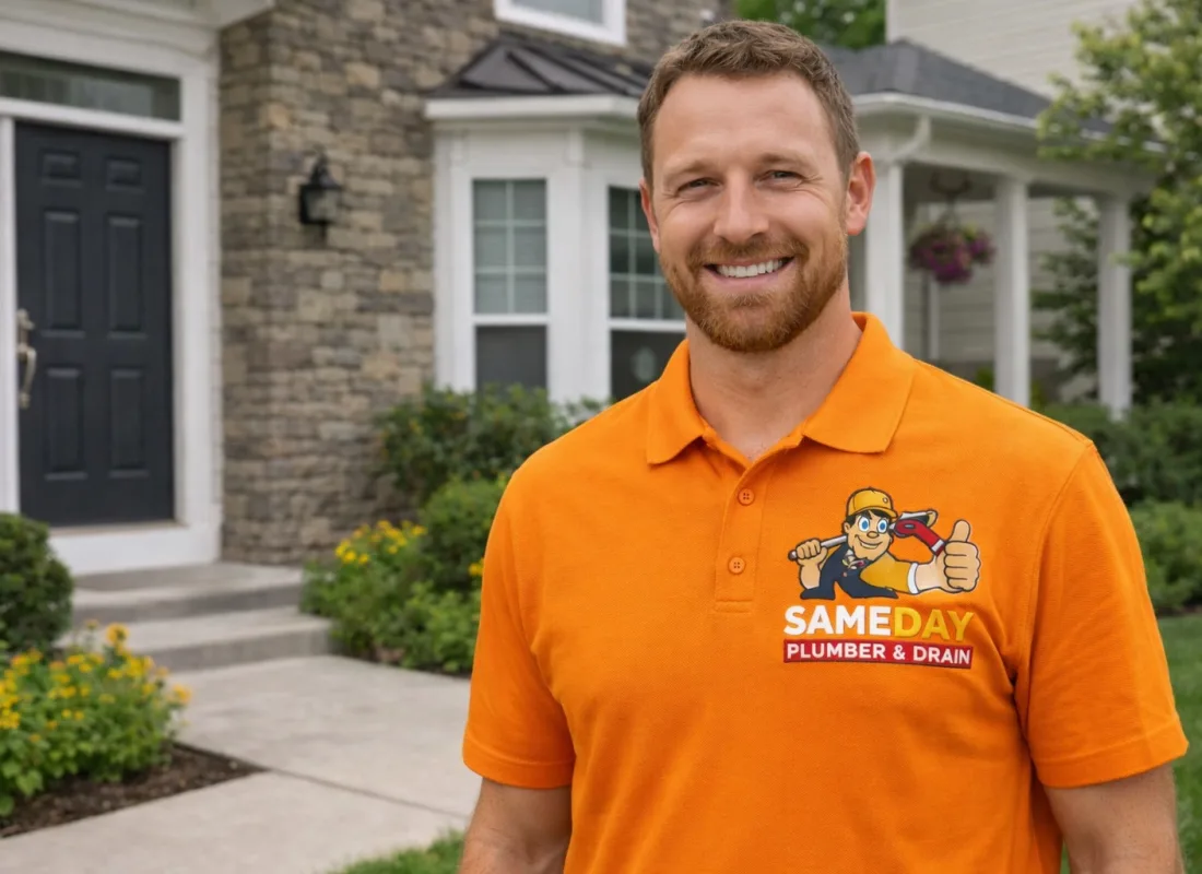 Same Day Plumber & Drain technician outside a Michigan home